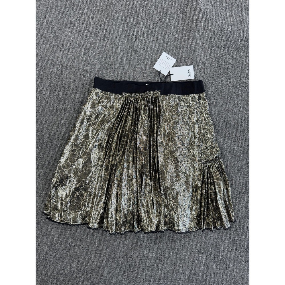 Coach Skirt Womens 2 Gold Metallic Mixed Pleated Lace Floral Mini Formal Party